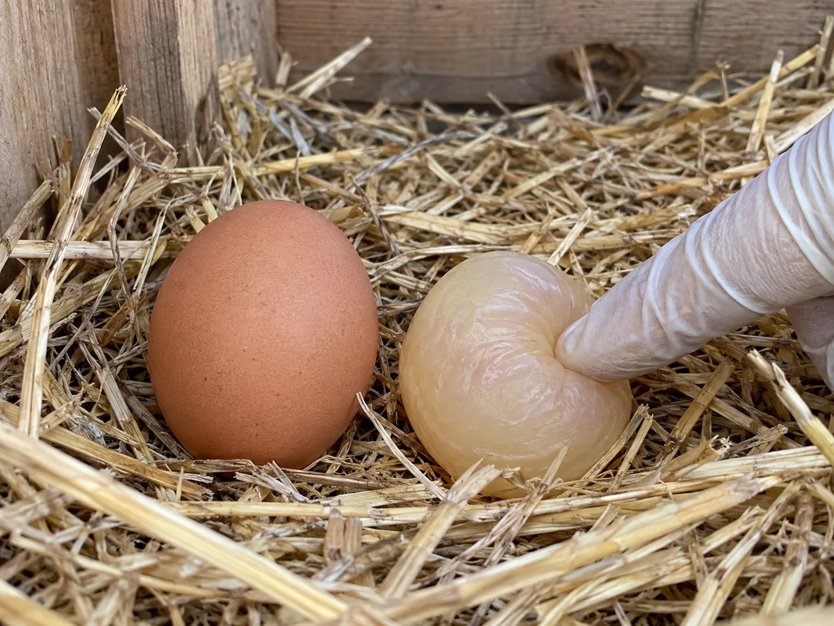 Un œuf souple, sans coquille dure, qui se déforme sous les doigts : photo d’identification