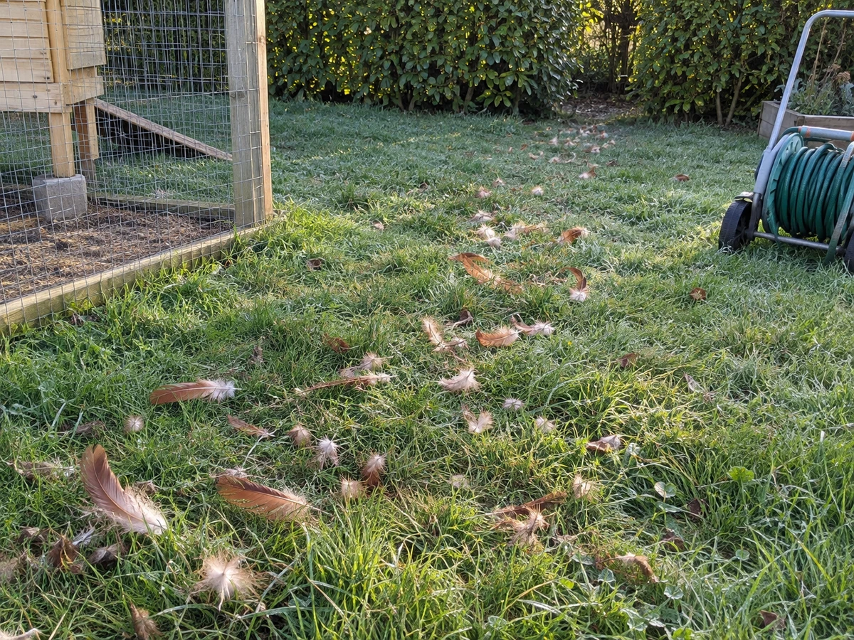 Des plumes éparpillées sur la pelouse, une poule manque : photo d’identification