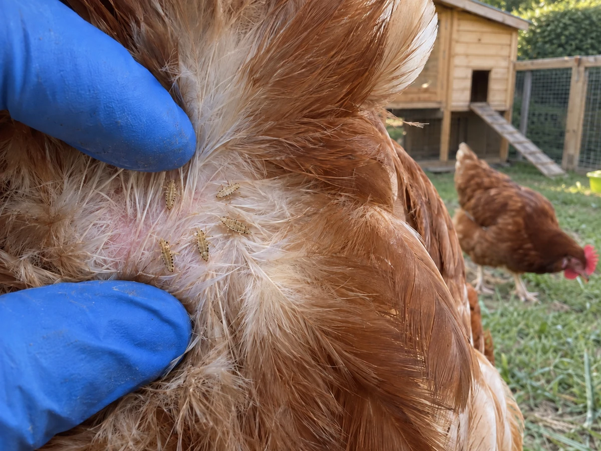 De petits poux qui courent à la base des plumes du croupion : photo d’identification