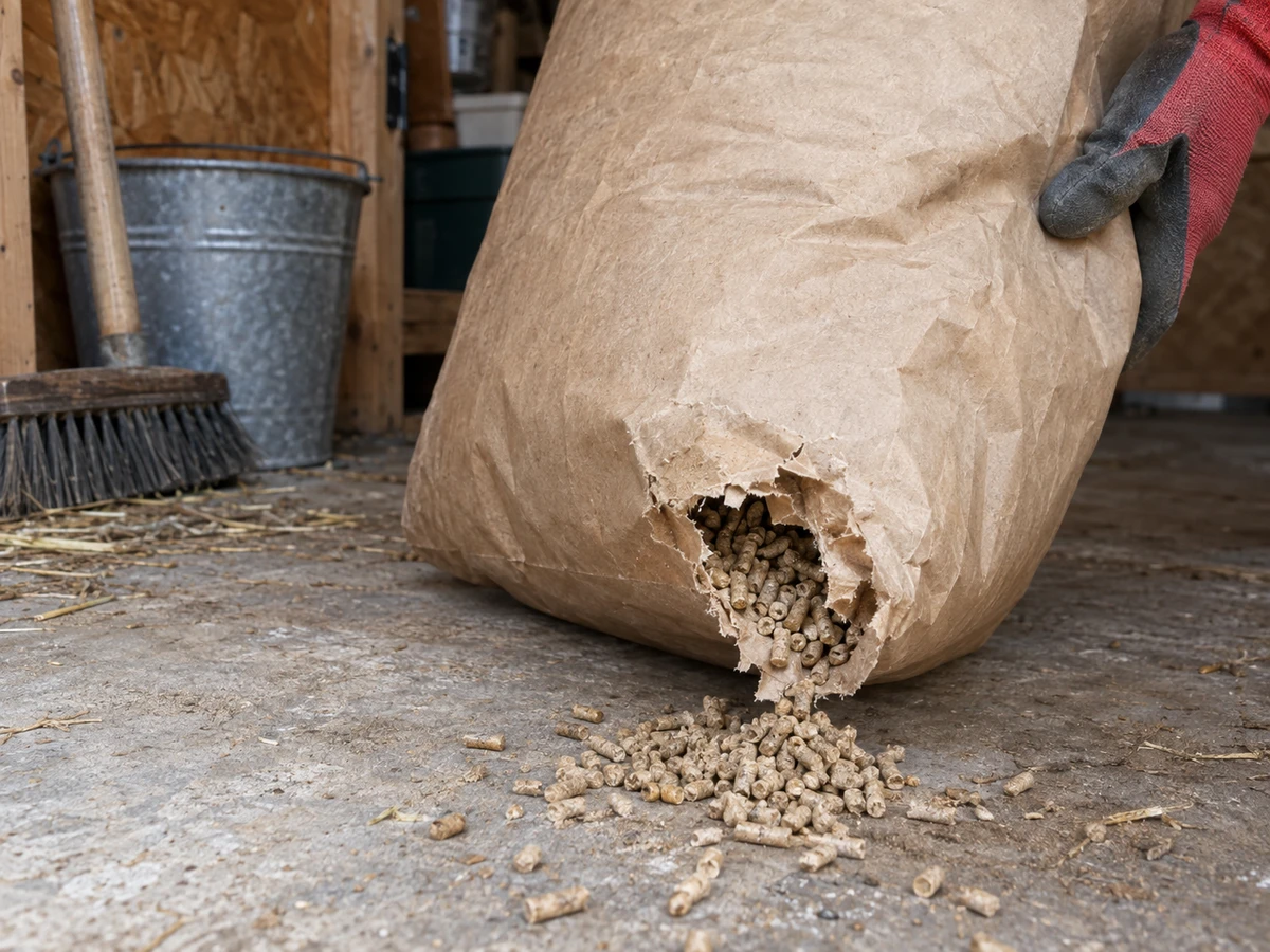 Le sac d'aliment percé par en dessous : photo d’identification